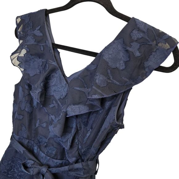 Grace Karin Womens S Dark Blue Floral Faux Wrap Ruffle Sleeveless High Low Dress - Picture 14 of 16